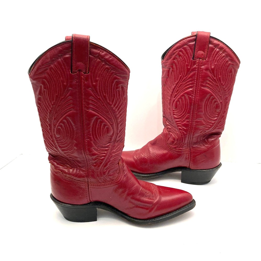 Abilene 9052 Red Leather Cowboy Boots Womens 6 Western Pointed Toe Mid Calf - Picture 6 of 9